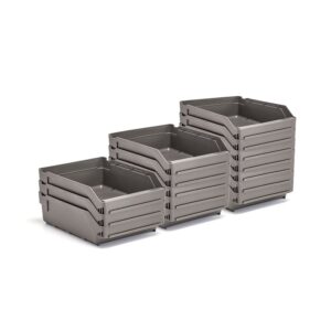 Pojemniki magazynowe REACH, 300x240x95 mm, 15 sztuk, szare