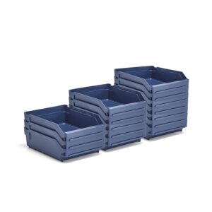 Pojemniki magazynowe REACH, 300x240x95 mm, 15 sztuk, niebieskie