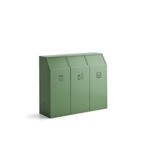 Stacja do segregacji odpadów MELROSE, 3 pojemniki, 69 l, jasnozielona, zaw. etykiety GUIDE, 8 szt.,