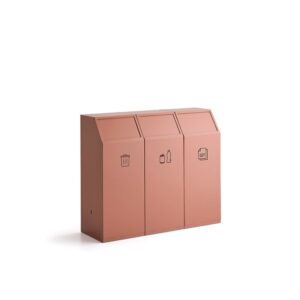 Stacja do segregacji odpadów MELROSE, 3 pojemniki, 69 l, koralowa, zaw. etykiety GUIDE, 8 szt., czar