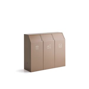 Stacja do segregacji odpadów MELROSE, 3 pojemniki, 69 l, beżowa, zaw. etykiety GUIDE, 8 szt., biała